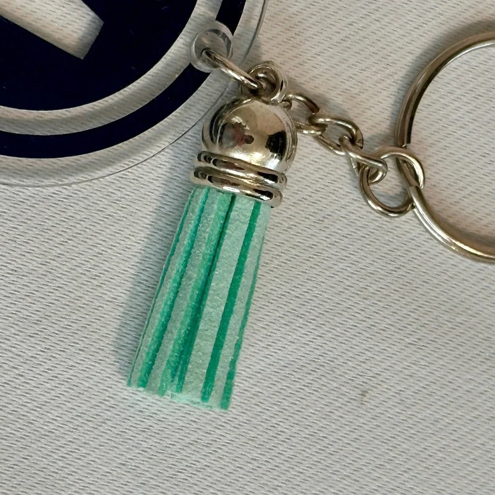 Handcrafted Monogram Letter M‎ Keychain Navy Blue Acrylic Mint Green Tassel NEW